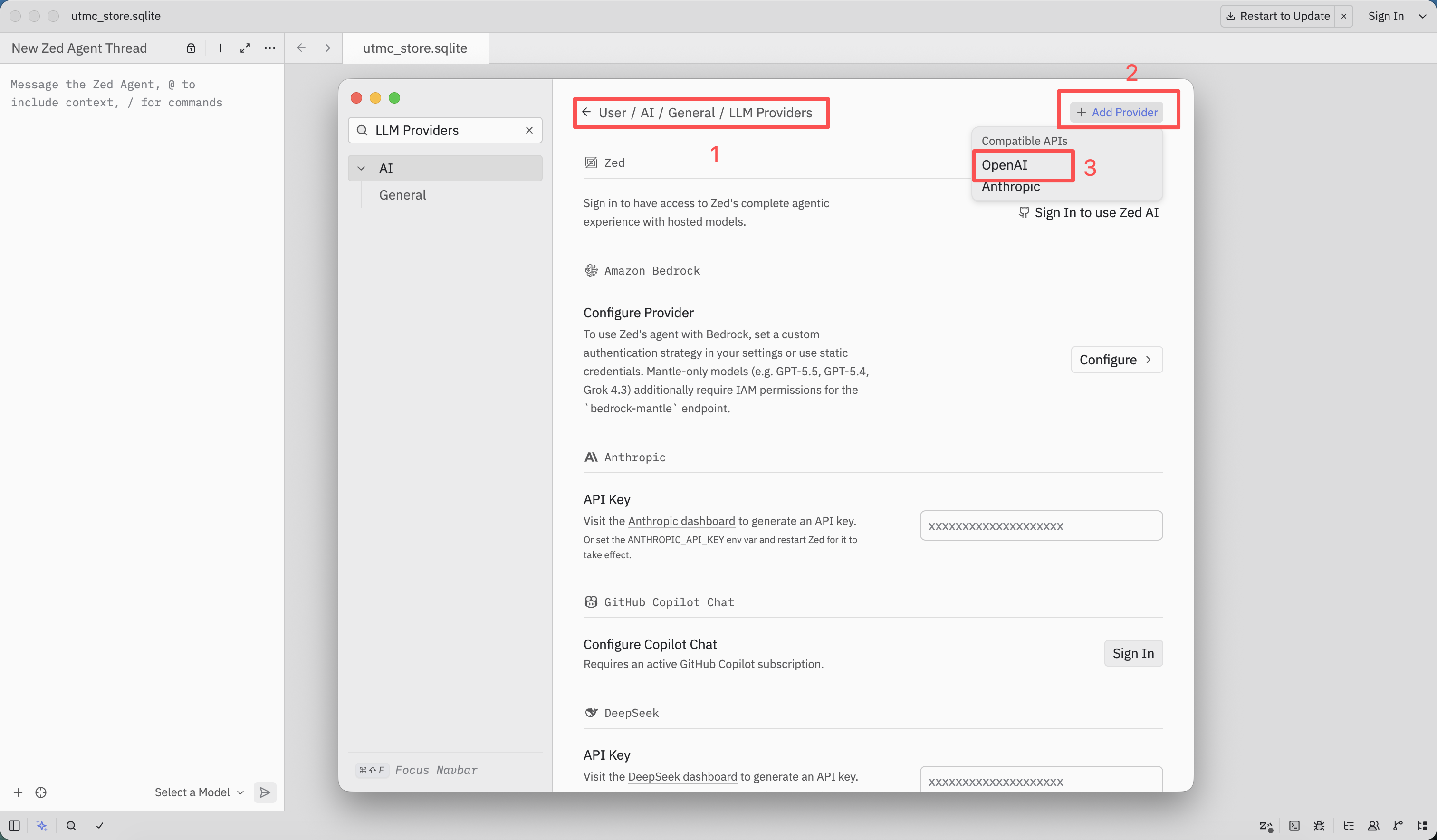 Add an OpenAI-compatible provider in Zed LLM Providers